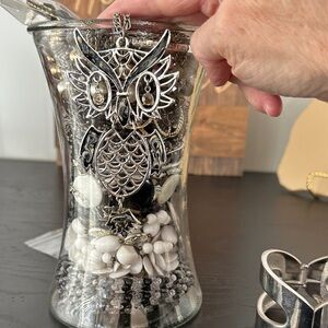Mystery Jewelry Jar In Black And White and Silver Colored Bold Pieces.